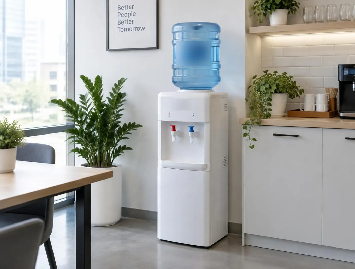Dispensador de agua frío y caliente en una oficina